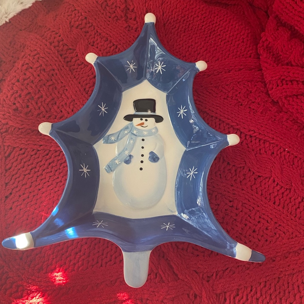Vintage ND hand painted snowman Christmas dish